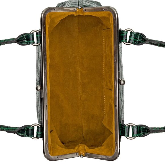 NWT Patricia Nash Green Crocodile print Leather Satchel Crossbody - Picture 2 of 6